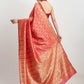 Janasya Red Silk Blend Ethnic Motifs Jacquard Saree | Swadesiicart