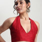 Janasya Red Silk Blend Ethnic Motifs Jacquard Saree | Swadesiicart