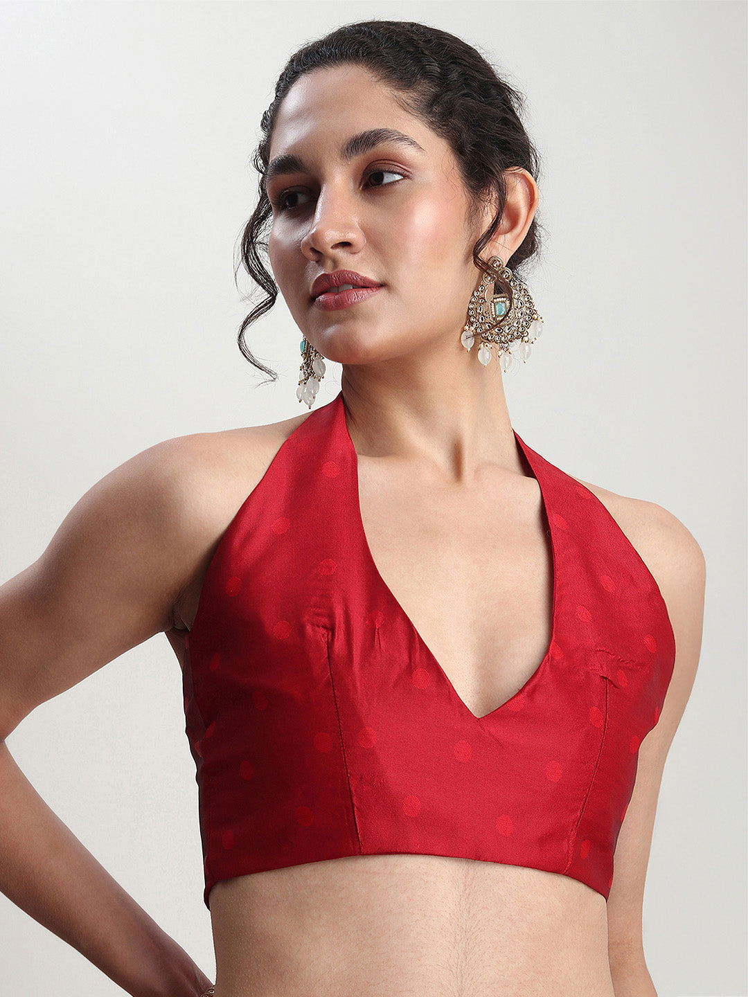 Janasya Red Silk Blend Ethnic Motifs Jacquard Saree | Swadesiicart