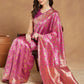 Janasya Pink Silk Blend Ethnic Motifs Jacquard Saree | Swadesiicart