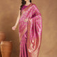 Janasya Pink Silk Blend Ethnic Motifs Jacquard Saree | Swadesiicart