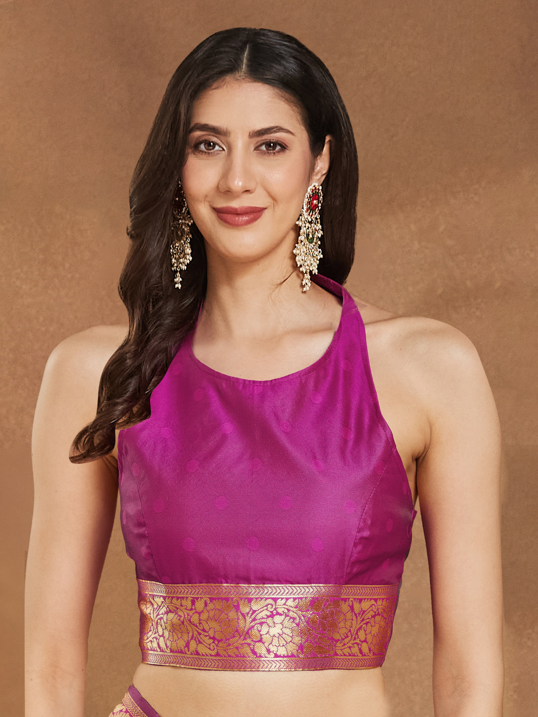 Janasya Pink Silk Blend Ethnic Motifs Jacquard Saree | Swadesiicart
