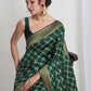 Janasya Green Silk Blend Ethnic Printed Jacquard Saree | Swadesiicart