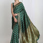 Janasya Green Silk Blend Ethnic Printed Jacquard Saree | Swadesiicart
