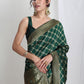 Janasya Green Silk Blend Ethnic Printed Jacquard Saree | Swadesiicart