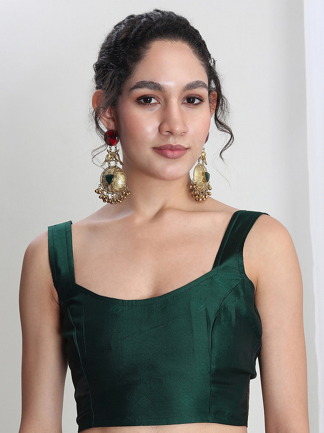 Janasya Green Silk Blend Ethnic Printed Jacquard Saree | Swadesiicart