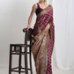 Janasya Purple Silk Blend Ethnic Printed Jacquard Saree | Swadesiicart