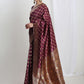 Janasya Purple Silk Blend Ethnic Printed Jacquard Saree | Swadesiicart