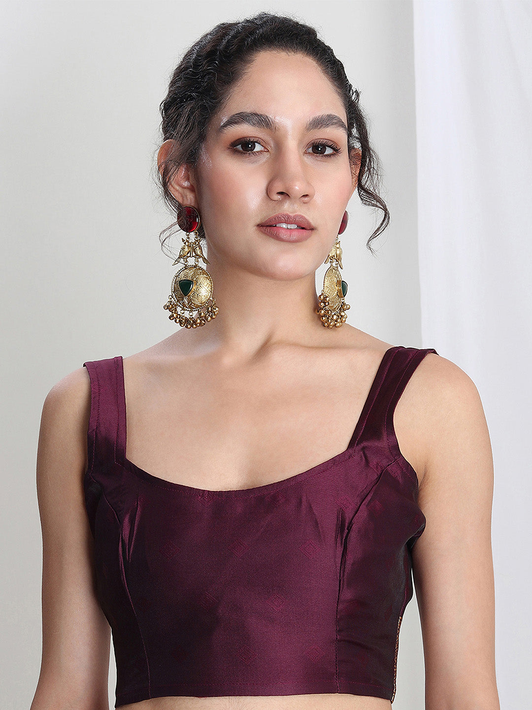 Janasya Purple Silk Blend Ethnic Printed Jacquard Saree | Swadesiicart