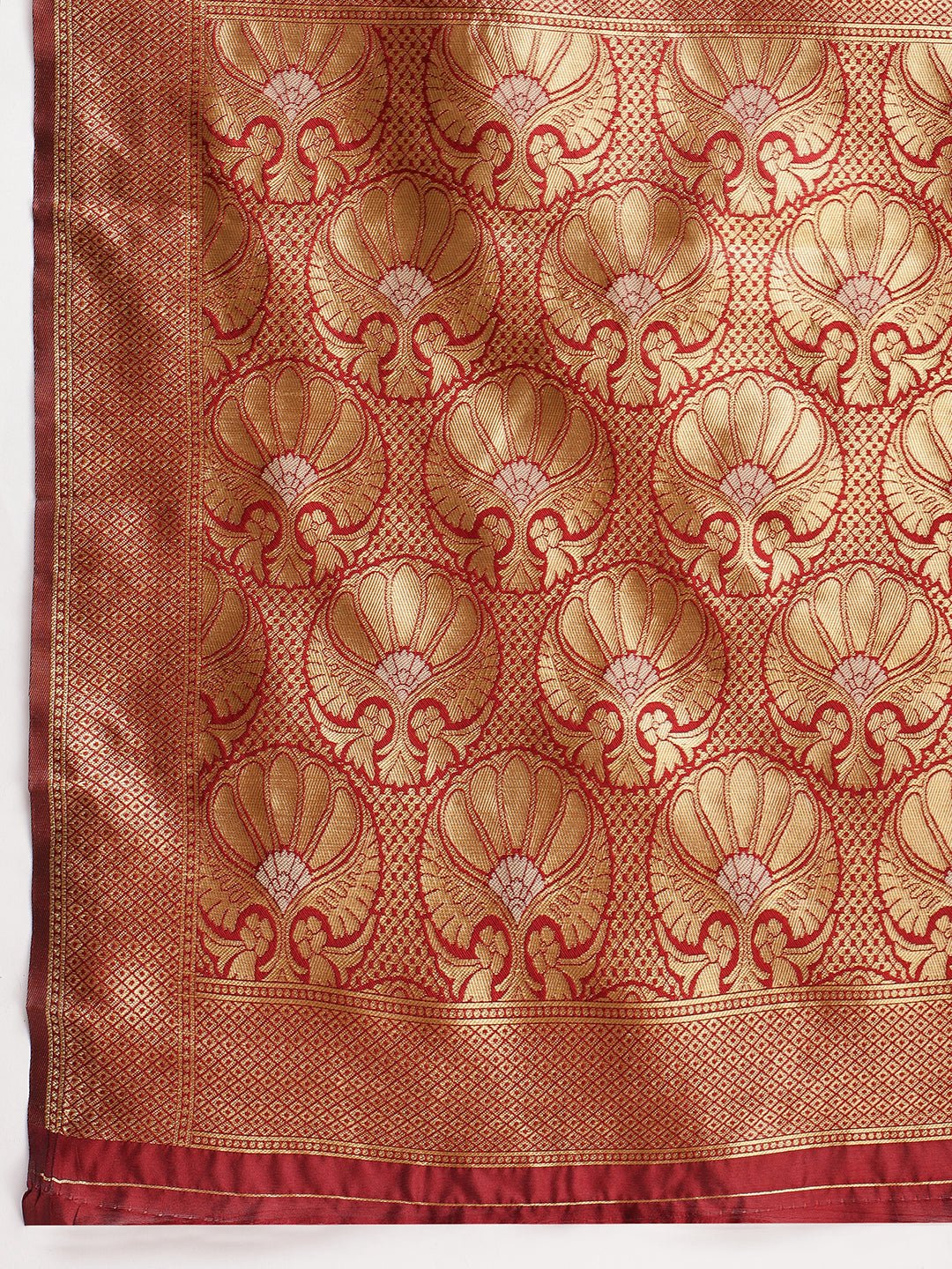 Janasya Maroon Silk Blend Ethnic Jacquard Saree | Swadesiicart