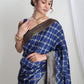 Janasya Blue Silk Blend Ethnic Printed Jacquard Saree | Swadesiicart