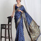 Janasya Blue Silk Blend Ethnic Printed Jacquard Saree | Swadesiicart