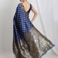 Janasya Blue Silk Blend Ethnic Printed Jacquard Saree | Swadesiicart