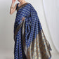 Janasya Blue Silk Blend Ethnic Printed Jacquard Saree | Swadesiicart