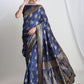 Janasya Blue Silk Blend Ethnic Motifs Jacquard Saree | Swadesiicart