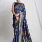 Janasya Blue Silk Blend Ethnic Motifs Jacquard Saree | Swadesiicart