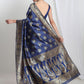 Janasya Blue Silk Blend Ethnic Motifs Jacquard Saree | Swadesiicart