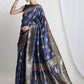 Janasya Blue Silk Blend Ethnic Motifs Jacquard Saree | Swadesiicart