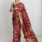 Janasya Maroon Silk Blend Ethnic Motifs Jacquard Saree | Swadesiicart