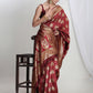 Janasya Maroon Silk Blend Ethnic Motifs Jacquard Saree | Swadesiicart