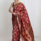 Janasya Maroon Silk Blend Ethnic Motifs Jacquard Saree | Swadesiicart