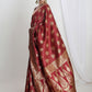 Janasya Maroon Silk Blend Ethnic Motifs Jacquard Saree | Swadesiicart