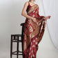 Janasya Maroon Silk Blend Ethnic Motifs Jacquard Saree | Swadesiicart