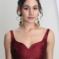 Janasya Maroon Silk Blend Ethnic Motifs Jacquard Saree | Swadesiicart