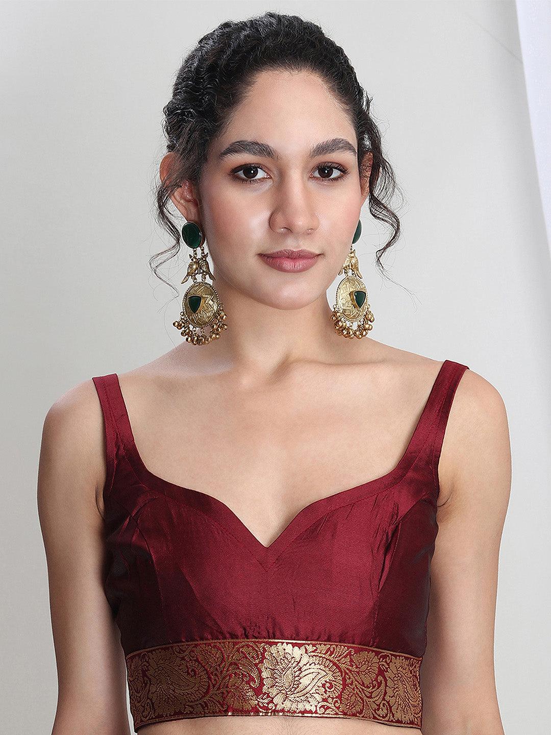 Janasya Maroon Silk Blend Ethnic Motifs Jacquard Saree | Swadesiicart