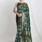 Janasya Green Silk Blend Ethnic Motifs Jacquard Saree | Swadesiicart