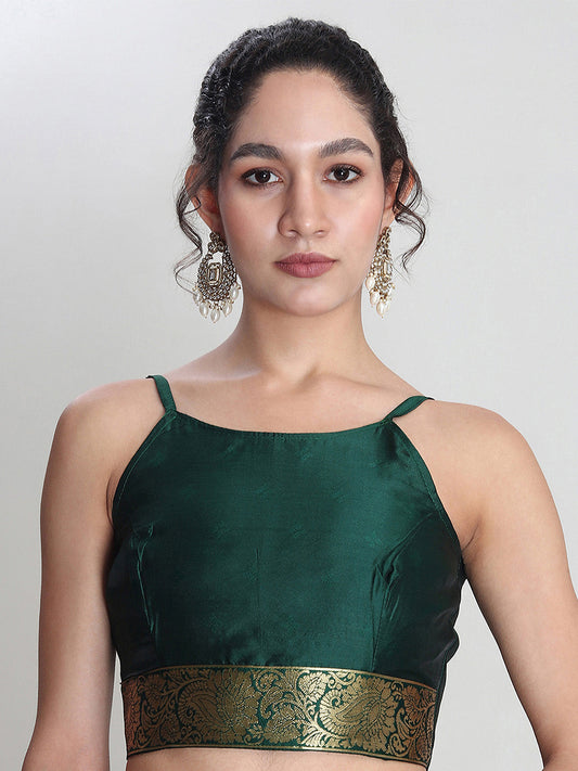 Janasya Green Silk Blend Ethnic Motifs Jacquard Saree | Swadesiicart