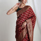 Janasya Maroon Silk Blend Ethnic Motifs Jacquard Saree | Swadesiicart