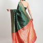 Janasya Dark Green Silk Blend Ethnic Motifs Jacquard Saree | Swadesiicart