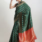 Janasya Dark Green Silk Blend Ethnic Motifs Jacquard Saree | Swadesiicart