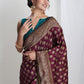 Janasya Purple Silk Blend Ethnic Motifs Jacquard Saree | Swadesiicart