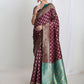 Janasya Purple Silk Blend Ethnic Motifs Jacquard Saree | Swadesiicart
