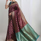 Janasya Purple Silk Blend Ethnic Motifs Jacquard Saree | Swadesiicart