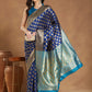 Janasya Blue Silk Blend Ethnic Motifs Banarasi Jacquard Saree | Swadesiicart