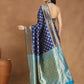Janasya Blue Silk Blend Ethnic Motifs Banarasi Jacquard Saree | Swadesiicart