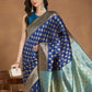 Janasya Blue Silk Blend Ethnic Motifs Banarasi Jacquard Saree | Swadesiicart