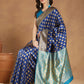 Janasya Blue Silk Blend Ethnic Motifs Banarasi Jacquard Saree | Swadesiicart