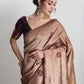 Janasya Beige Silk Blend Ethnic Printed Jacquard Saree | Swadesiicart