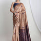 Janasya Beige Silk Blend Ethnic Printed Jacquard Saree | Swadesiicart