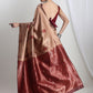 Janasya Beige Silk Blend Ethnic Printed Jacquard Saree | Swadesiicart