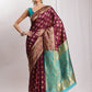 Janasya Purple Silk Blend Floral Jacquard Saree | Swadesiicart