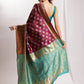 Janasya Purple Silk Blend Floral Jacquard Saree | Swadesiicart