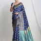Janasya Blue Silk Blend Floral Jacquard Saree | Swadesiicart