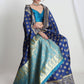 Janasya Blue Silk Blend Floral Jacquard Saree | Swadesiicart