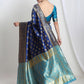 Janasya Blue Silk Blend Floral Jacquard Saree | Swadesiicart