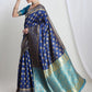 Janasya Blue Silk Blend Floral Jacquard Saree | Swadesiicart